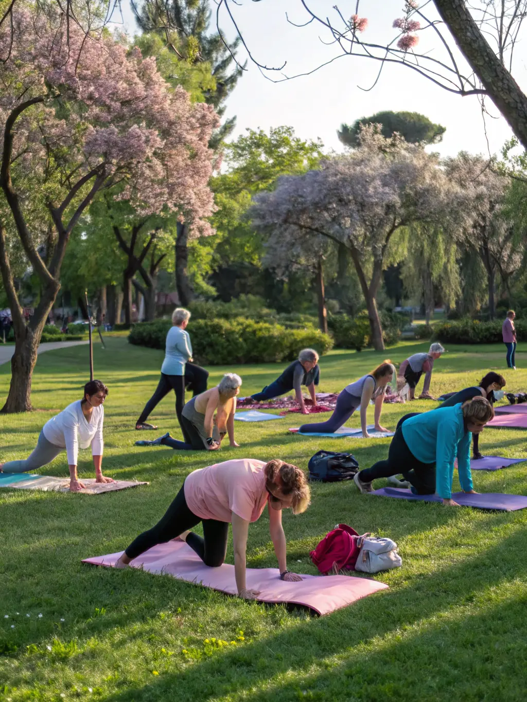 A serene image of participants practicing yoga outdoors, emphasizing the mental and emotional benefits of engaging with nature.