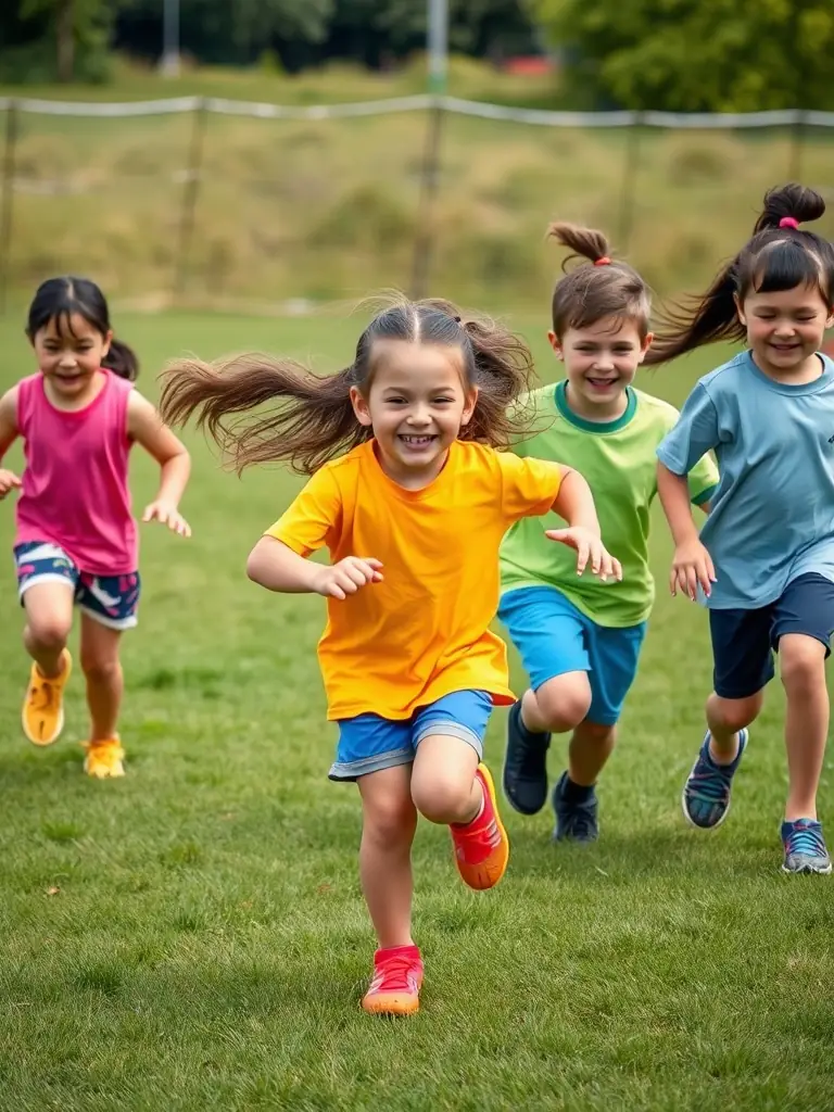 A dynamic image of children engaged in a fun gymnastics class, showcasing their energy and enthusiasm while performing basic movements.