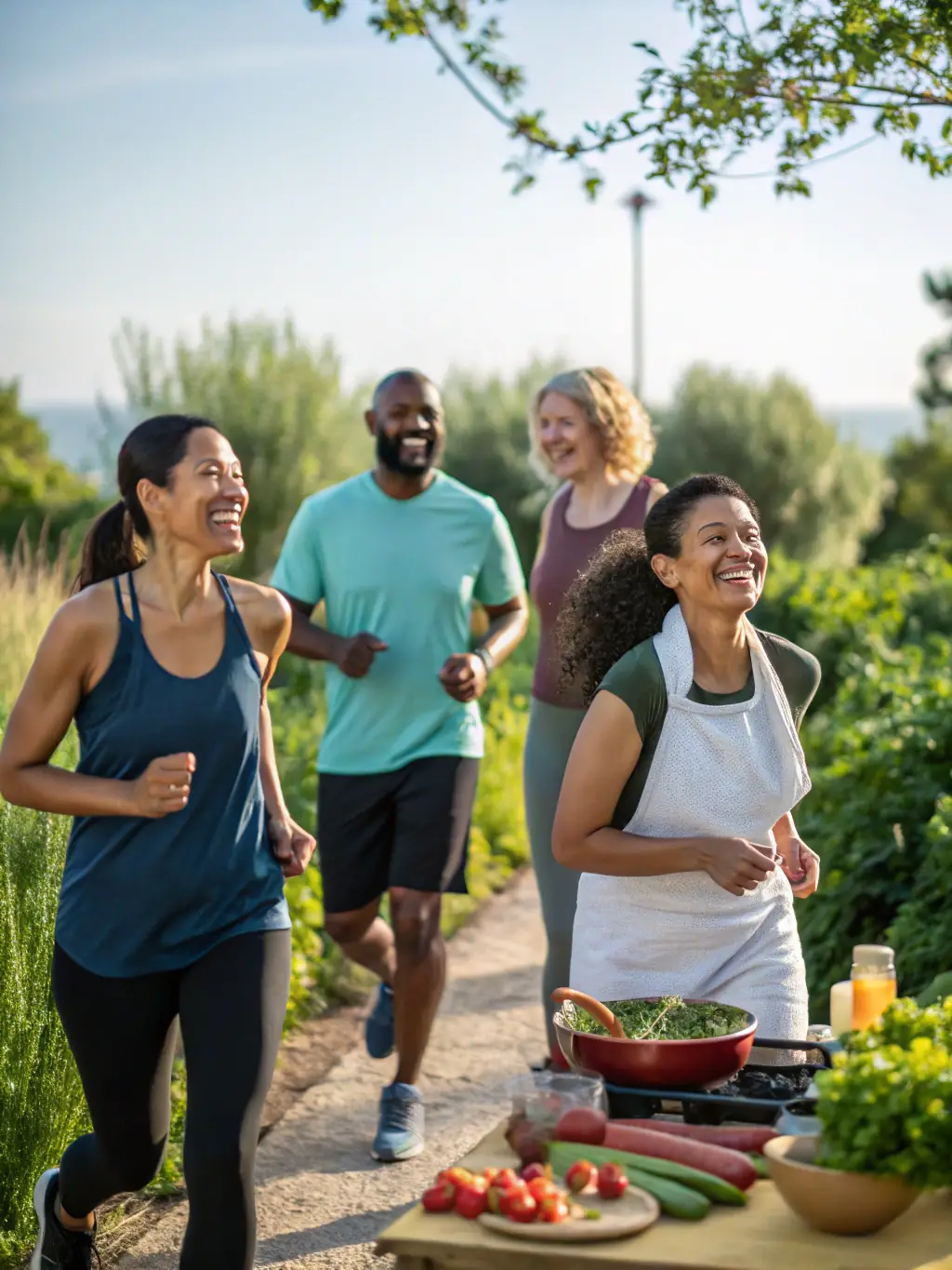People laughing and interacting during a group exercise, highlighting the social benefits of participating in BLANCA FORM activities.